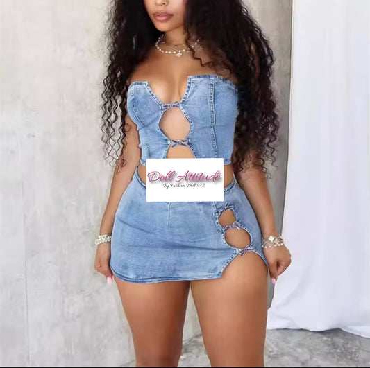 Ensemble jupe jeans fendu
